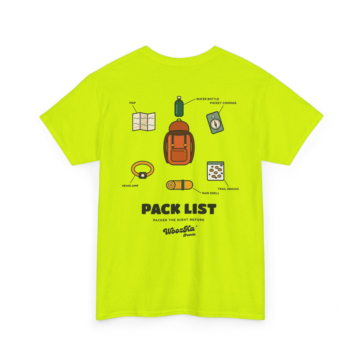 WoozKa Brands Hiking T-Shirt, Backpacking Gear List Back Print