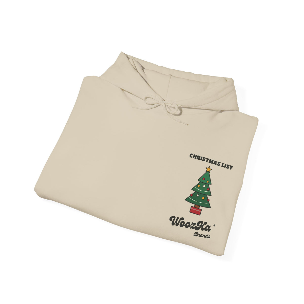WoozKa Brands Cute Christmas Tree Hoodie, Holiday List Wide Back Print