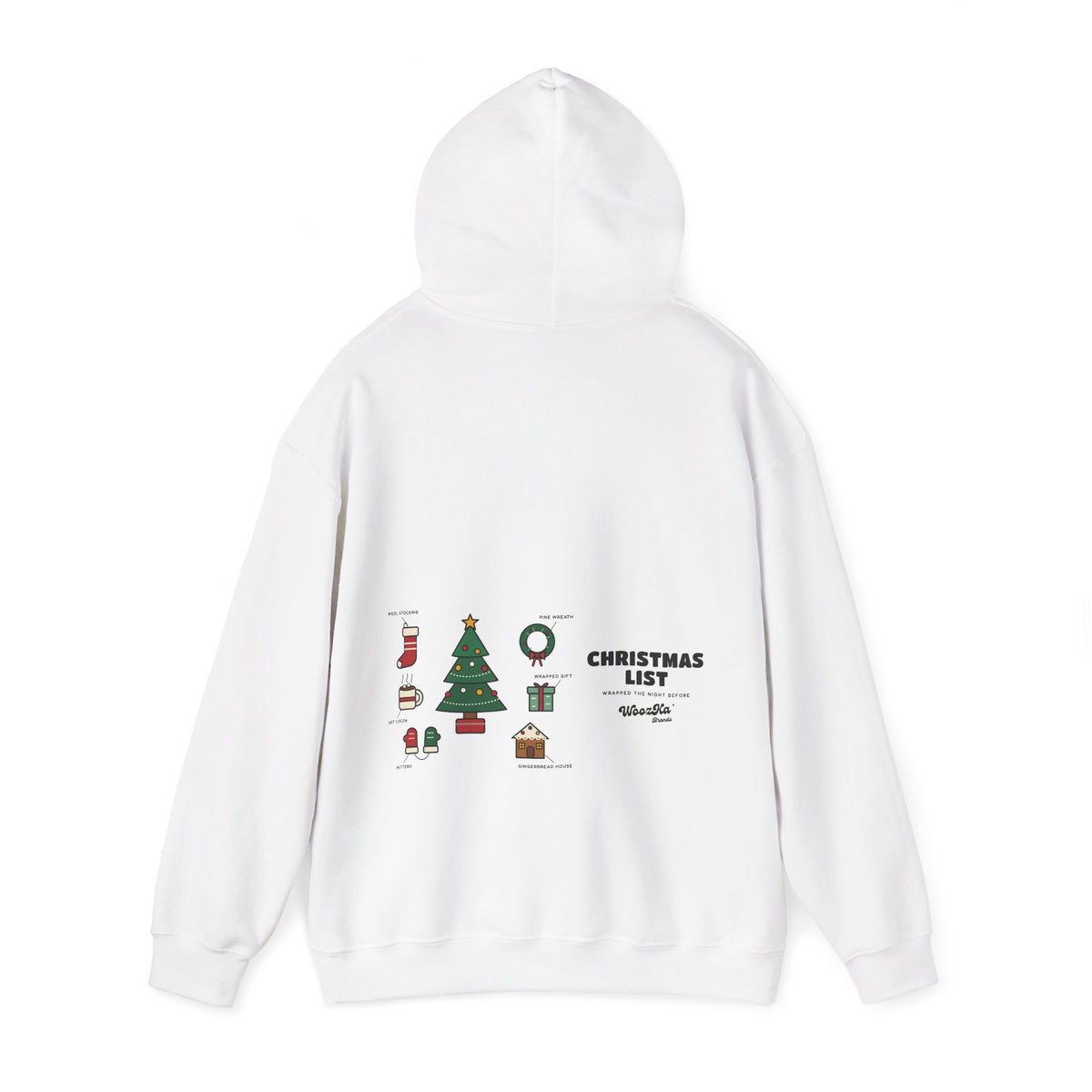 WoozKa Brands Cute Christmas Tree Hoodie, Holiday List Wide Back Print
