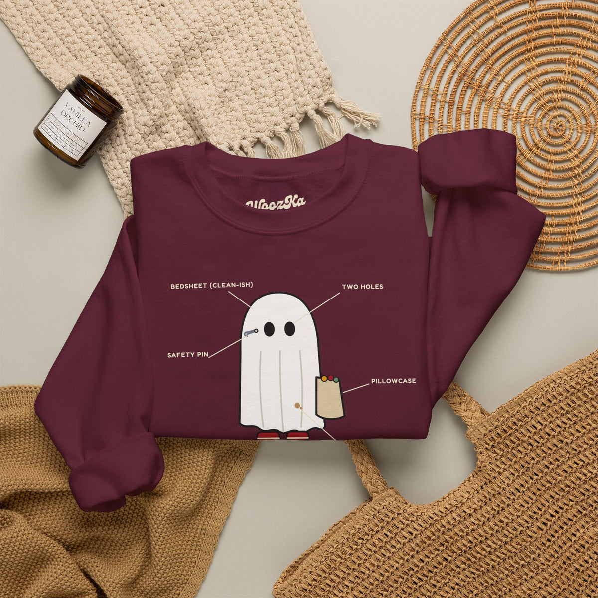 WoozKa Brands Lazy Halloween Costume Sweatshirt, Funny Ghost Front Print