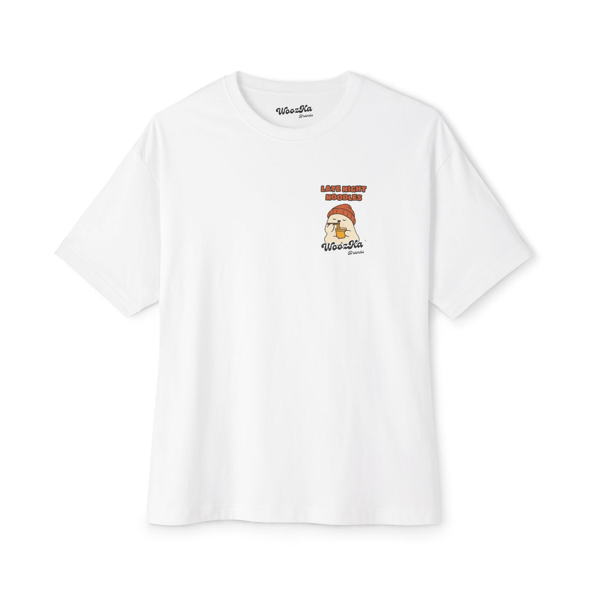 WoozKa Brands Late Night Noodles Ghost Oversized Boxy T-Shirt, Two-Sided
