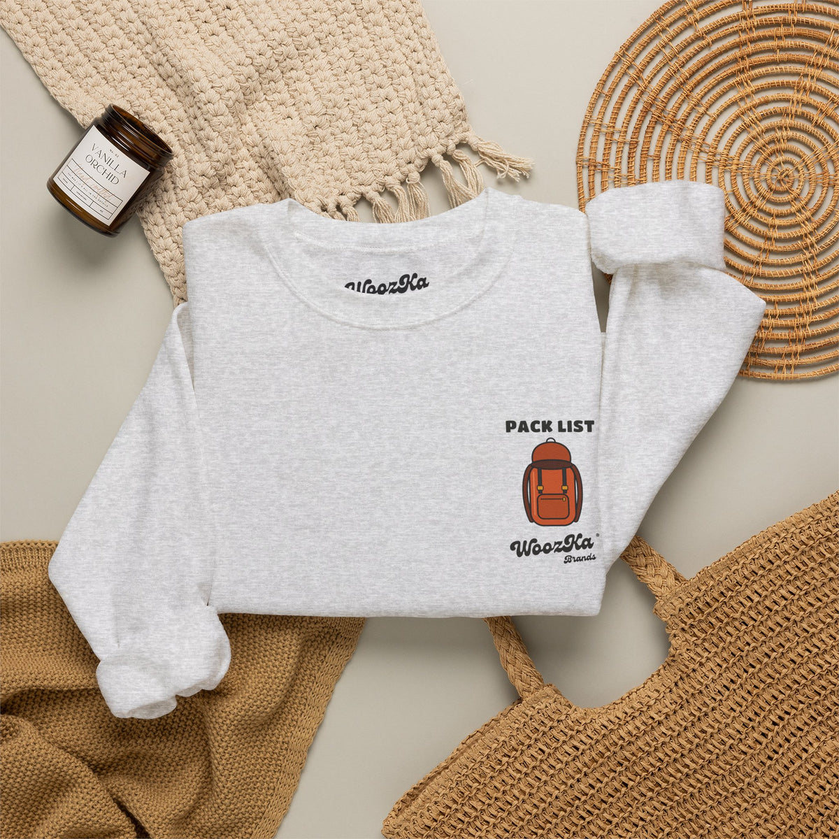 WoozKa Brands Hiking Sweatshirt, Backpacking Gear List Back Print
