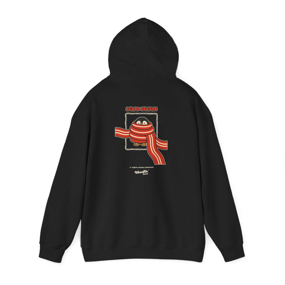 WoozKa Brands Scarf Season Penguin Hoodie, Front and Back Graphic