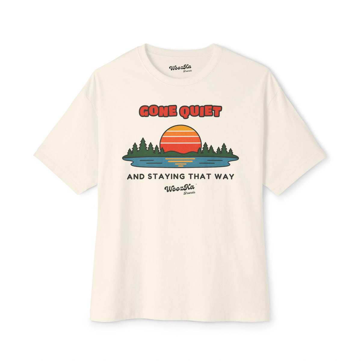 WoozKa Brands Retro Sunset Lake Oversized Tee, Nature Outdoors Front Print