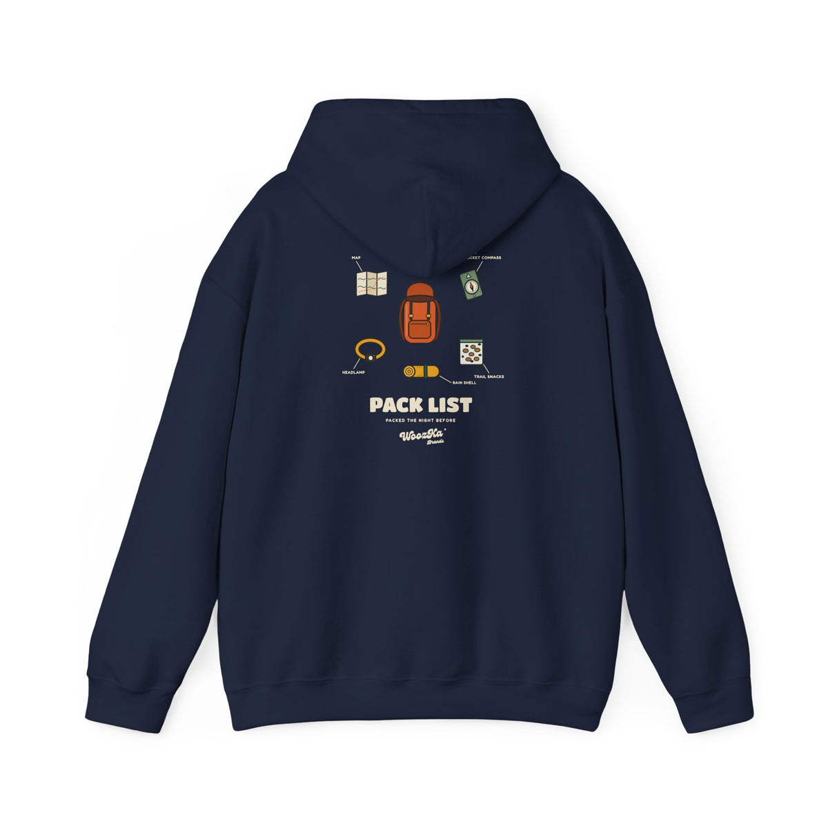 WoozKa Brands Hiking Hoodie, Backpacking Gear List Back Print