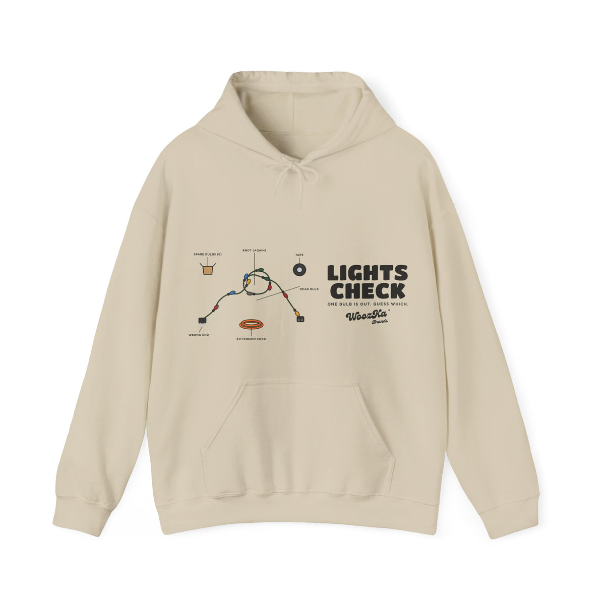 WoozKa Brands Christmas Lights Hoodie, Funny Holiday Wide Front Print