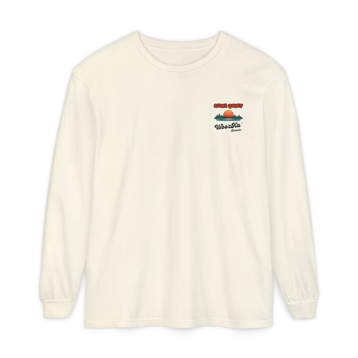WoozKa Brands Retro Sunset Lake Long Sleeve Tee, Nature Outdoors Back Print