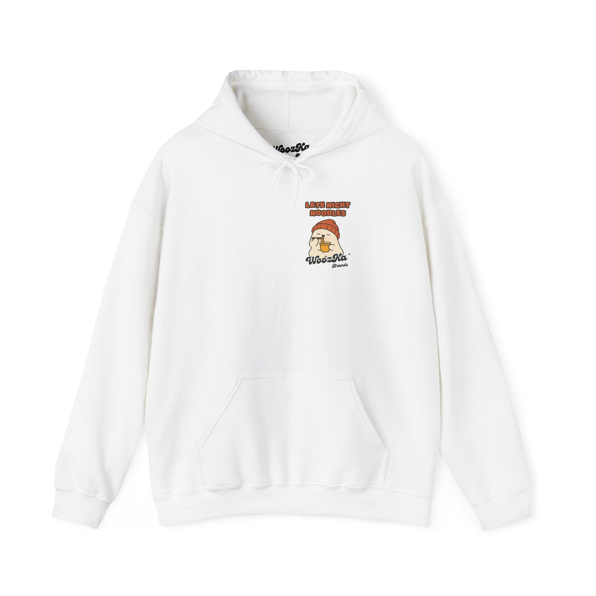 WoozKa Brands Late Night Noodles Ghost Hoodie, Front and Back Graphic