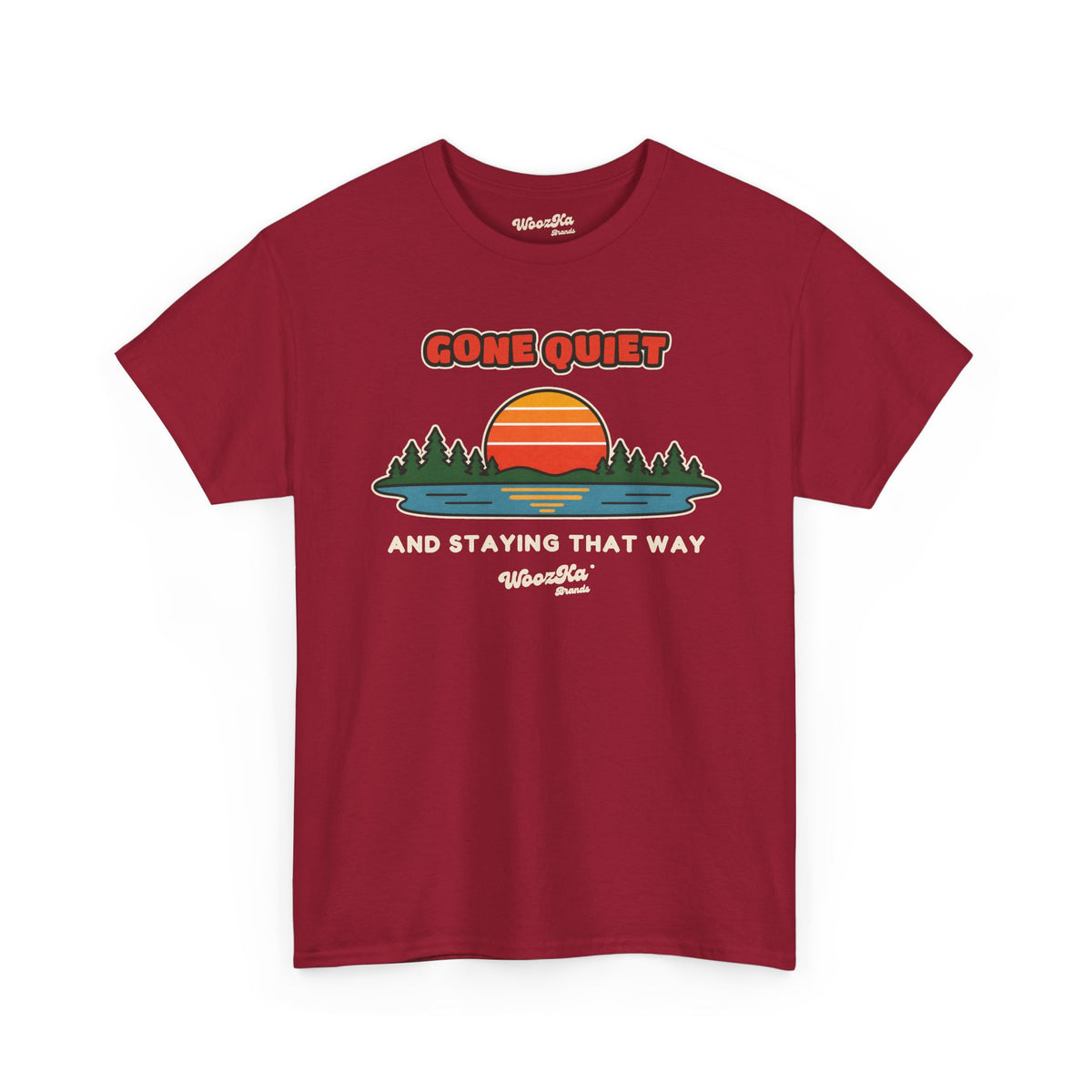WoozKa Brands Retro Sunset Lake T-Shirt, Nature Outdoors Pine Front Print