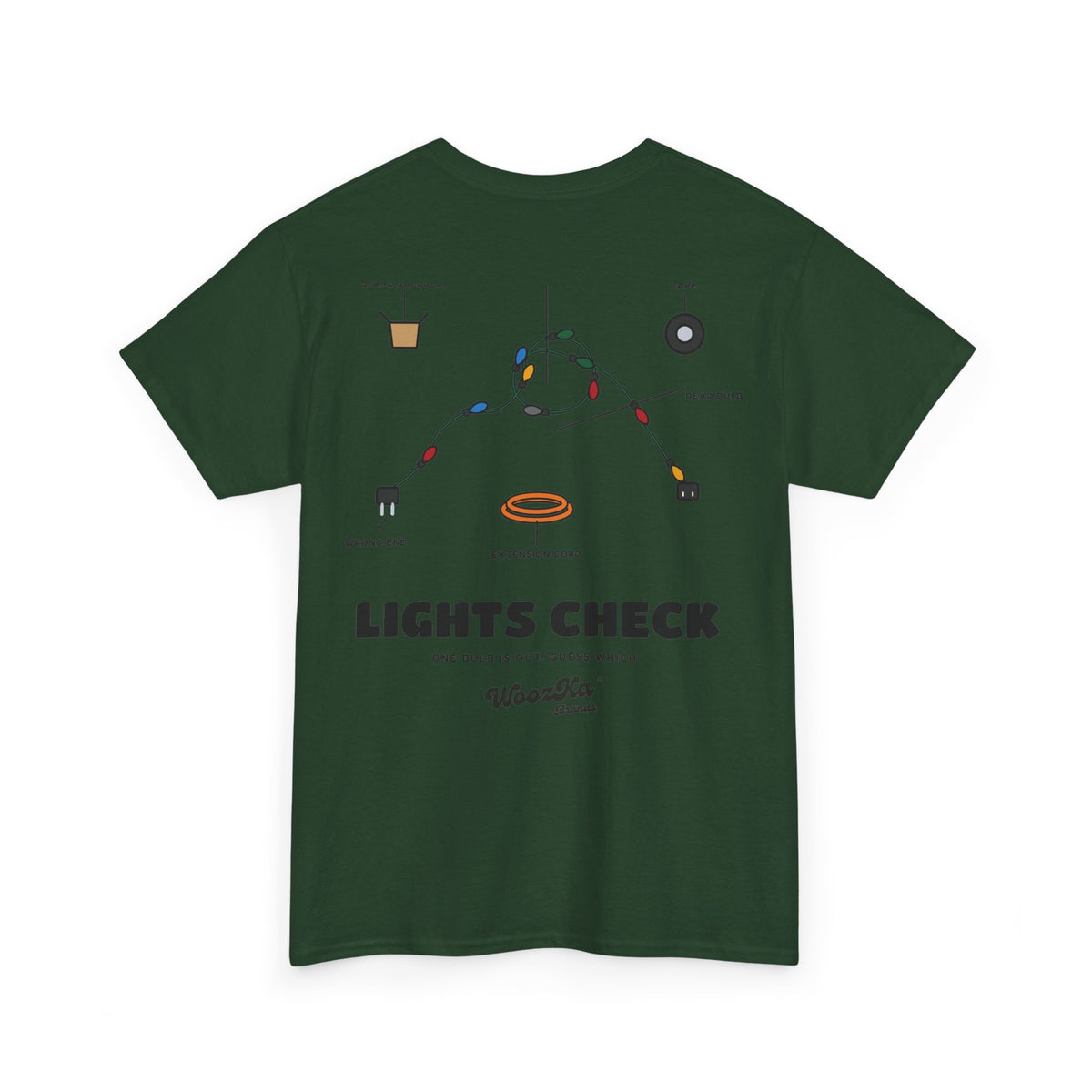 WoozKa Brands Christmas Lights T-Shirt, Funny Holiday Decorating Back Print