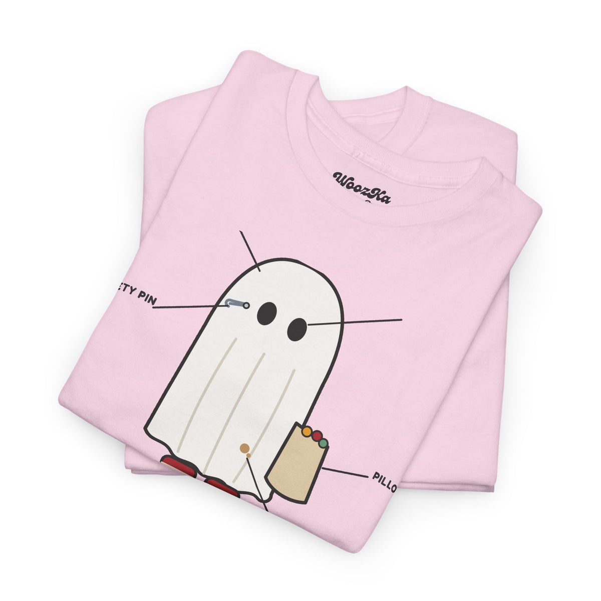 WoozKa Brands Lazy Halloween Costume T-Shirt, Funny Ghost Sheet Front Print