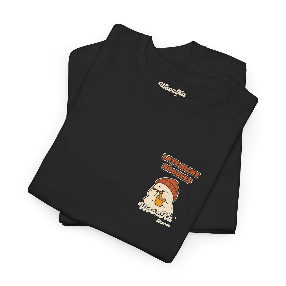 WoozKa Brands Late Night Noodles Ghost Heavy Cotton T-Shirt, Two-Sided