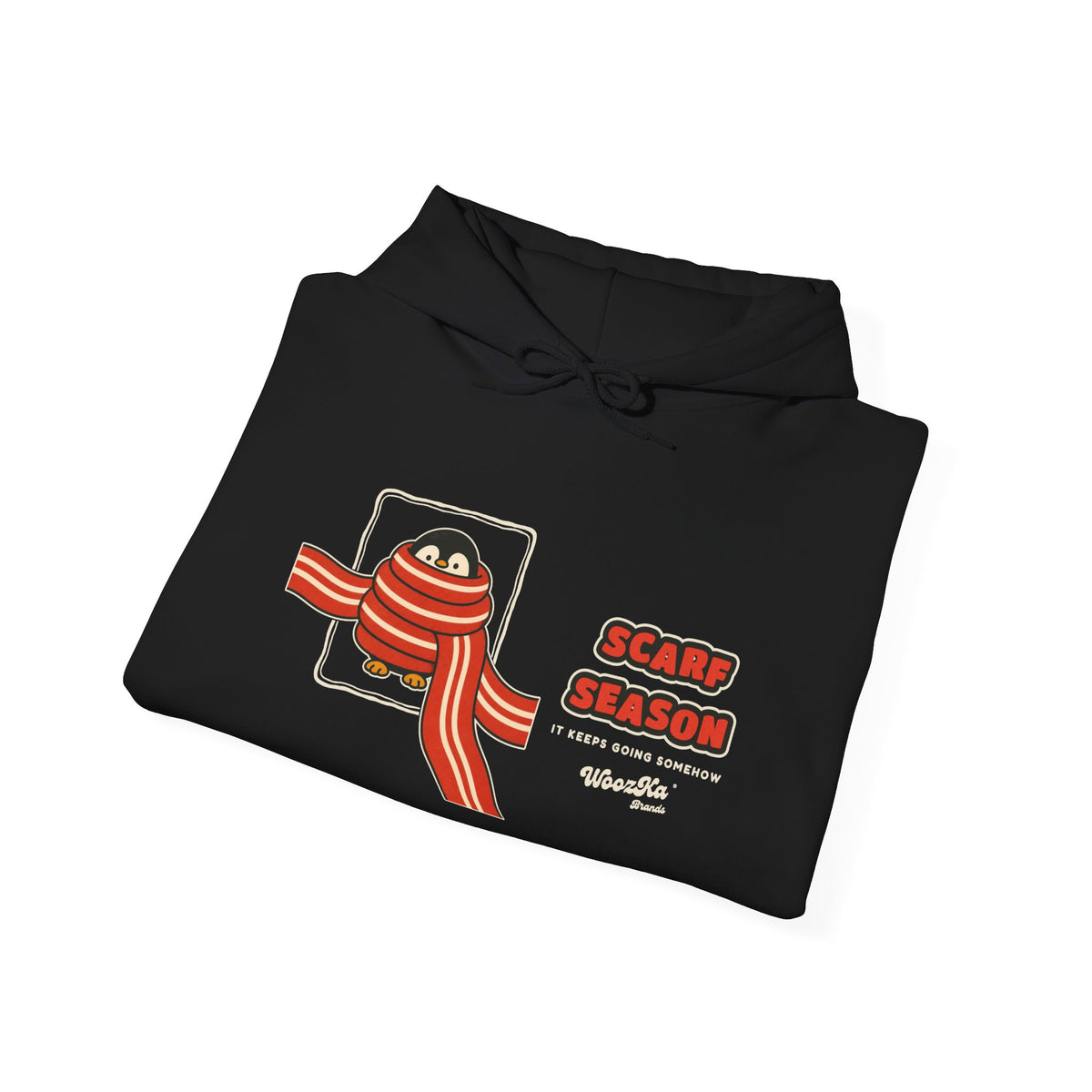 WoozKa Brands Scarf Season Penguin Hoodie, Wide Front Graphic