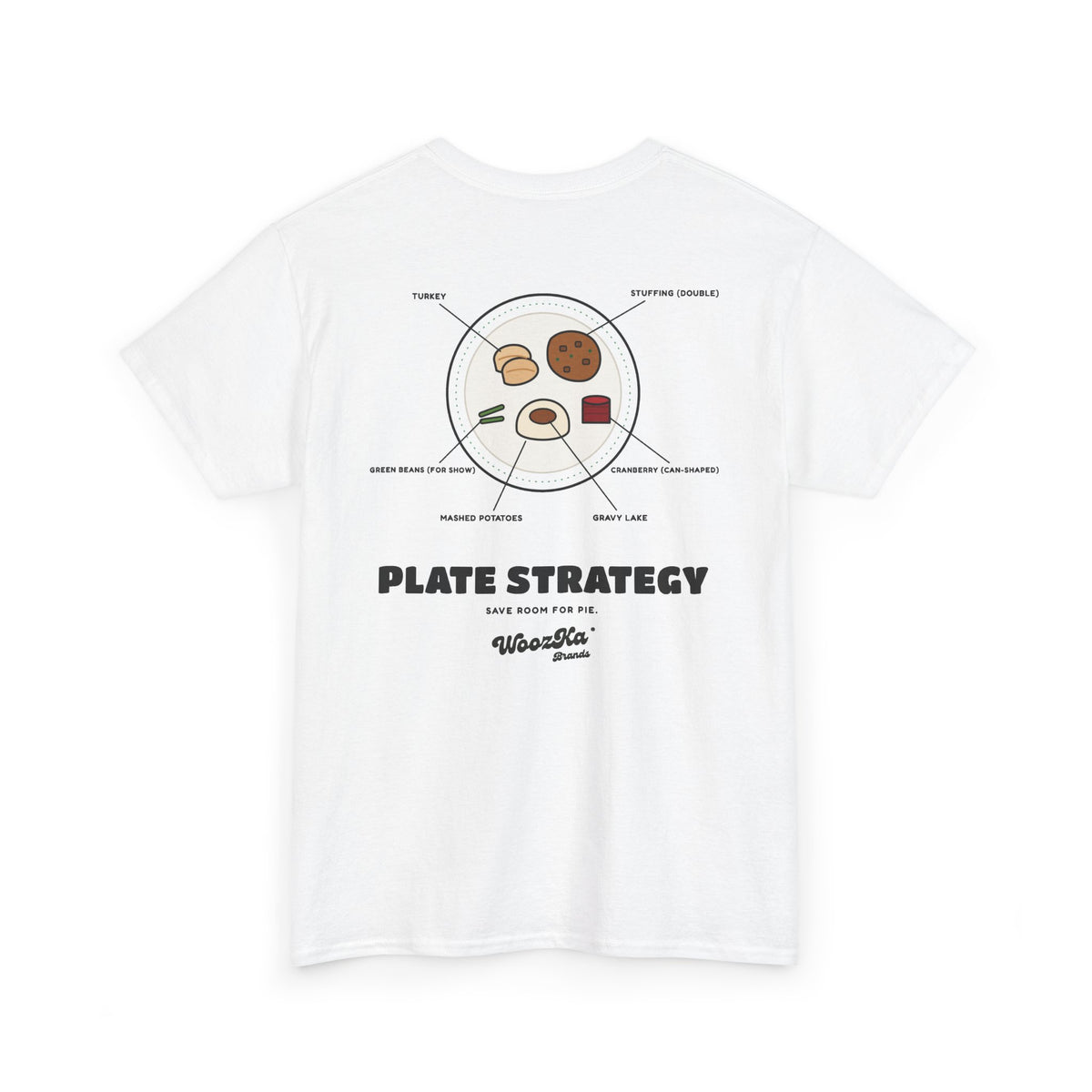 WoozKa Brands Funny Thanksgiving T-Shirt, Turkey Dinner Plate Back Print