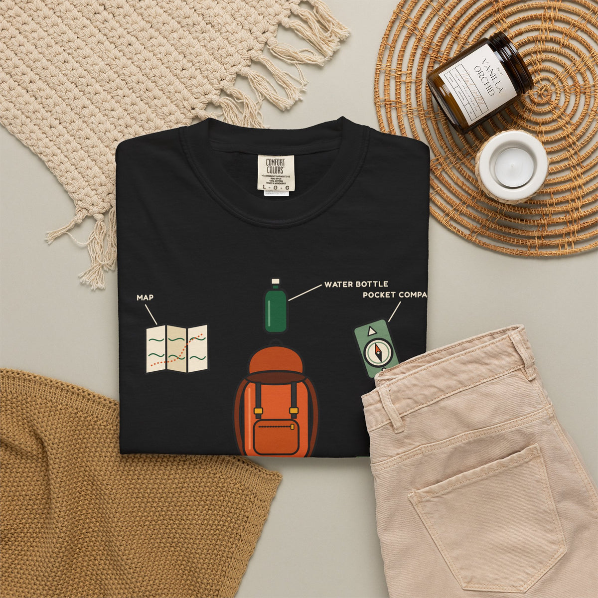 WoozKa Brands Hiking Heavyweight Tee, Backpacking Gear List Front Print