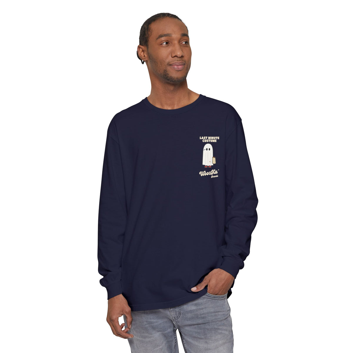WoozKa Brands Lazy Halloween Costume Long Sleeve Tee, Back Print