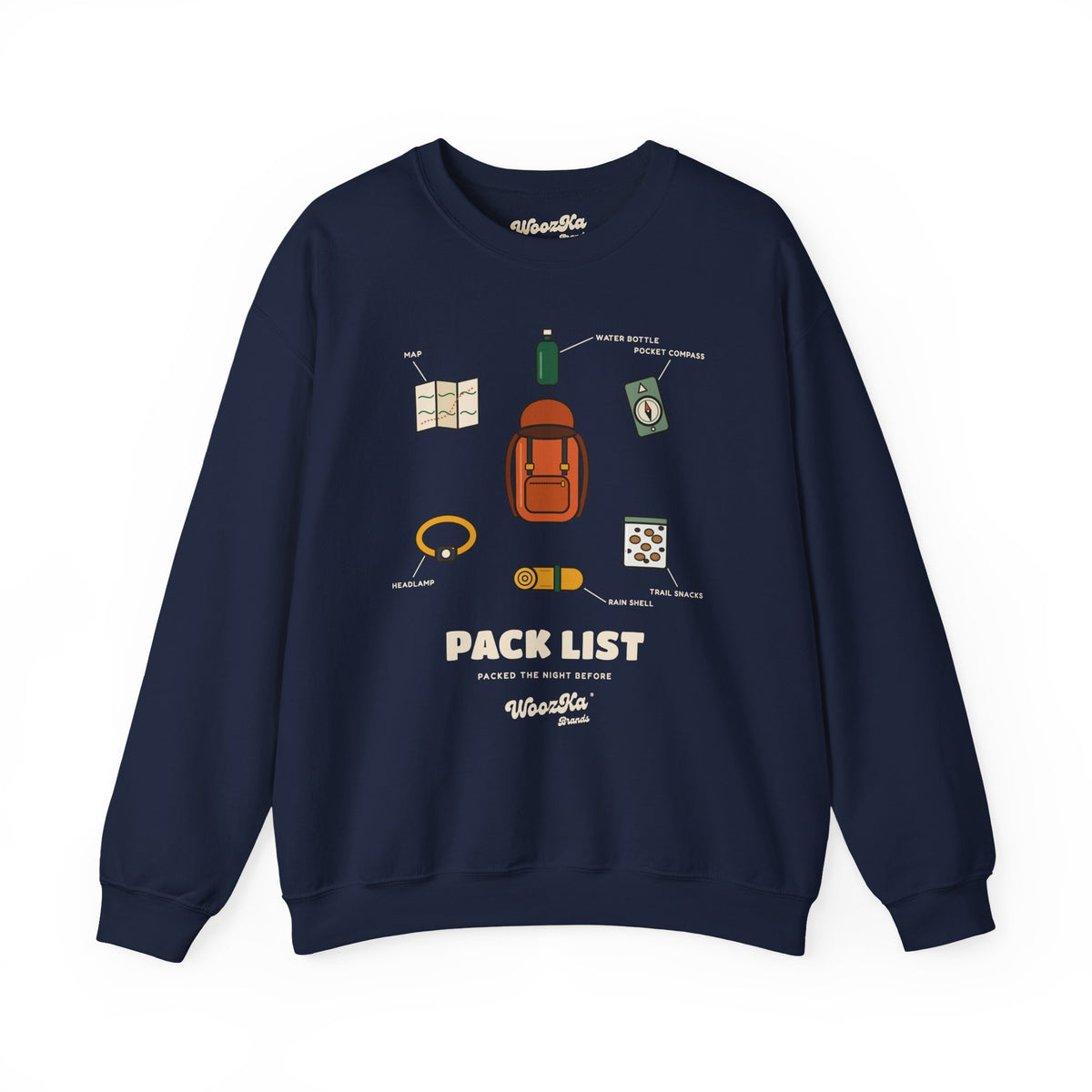 WoozKa Brands Hiking Sweatshirt, Backpacking Gear List Front Print