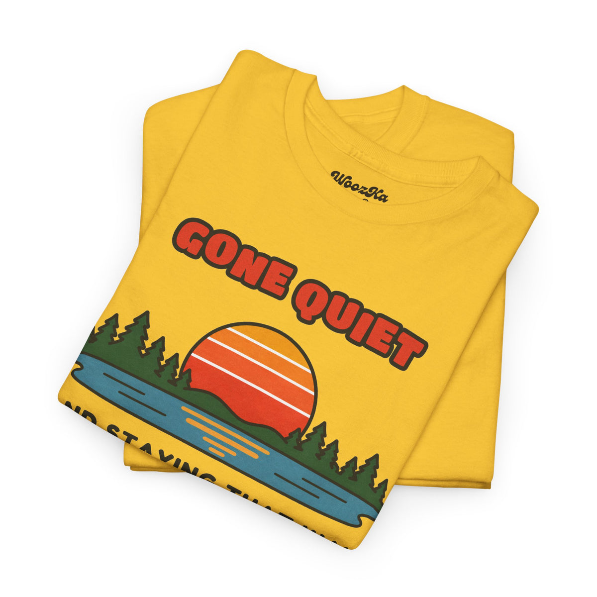 WoozKa Brands Retro Sunset Lake T-Shirt, Nature Outdoors Pine Front Print