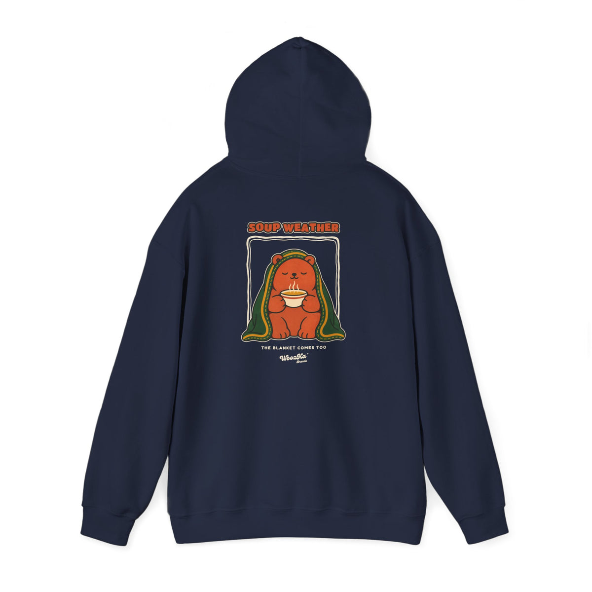 WoozKa Brands Soup Weather Bear Hoodie, Front and Back Graphic