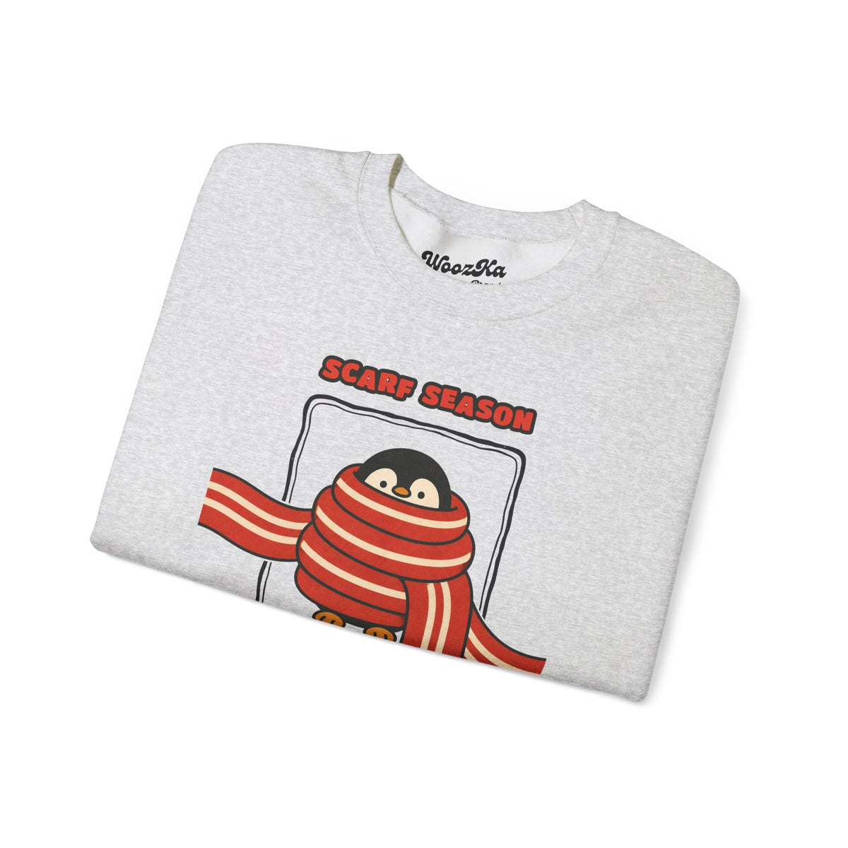 WoozKa Brands Scarf Season Penguin Crewneck Sweatshirt, Front Graphic