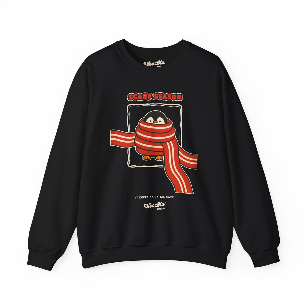 WoozKa Brands Cute Penguin Winter Sweatshirt, Funny Long Scarf Front Print
