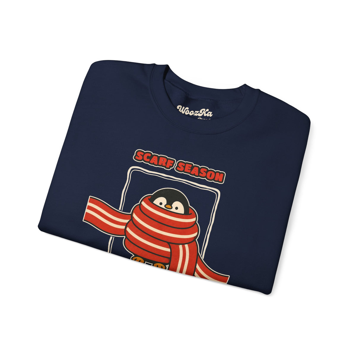 WoozKa Brands Scarf Season Penguin Crewneck Sweatshirt, Front Graphic