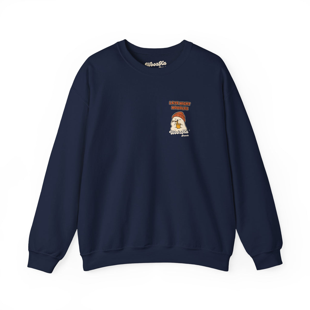WoozKa Brands Late Night Noodles Ghost Crewneck Sweatshirt, Two-Sided