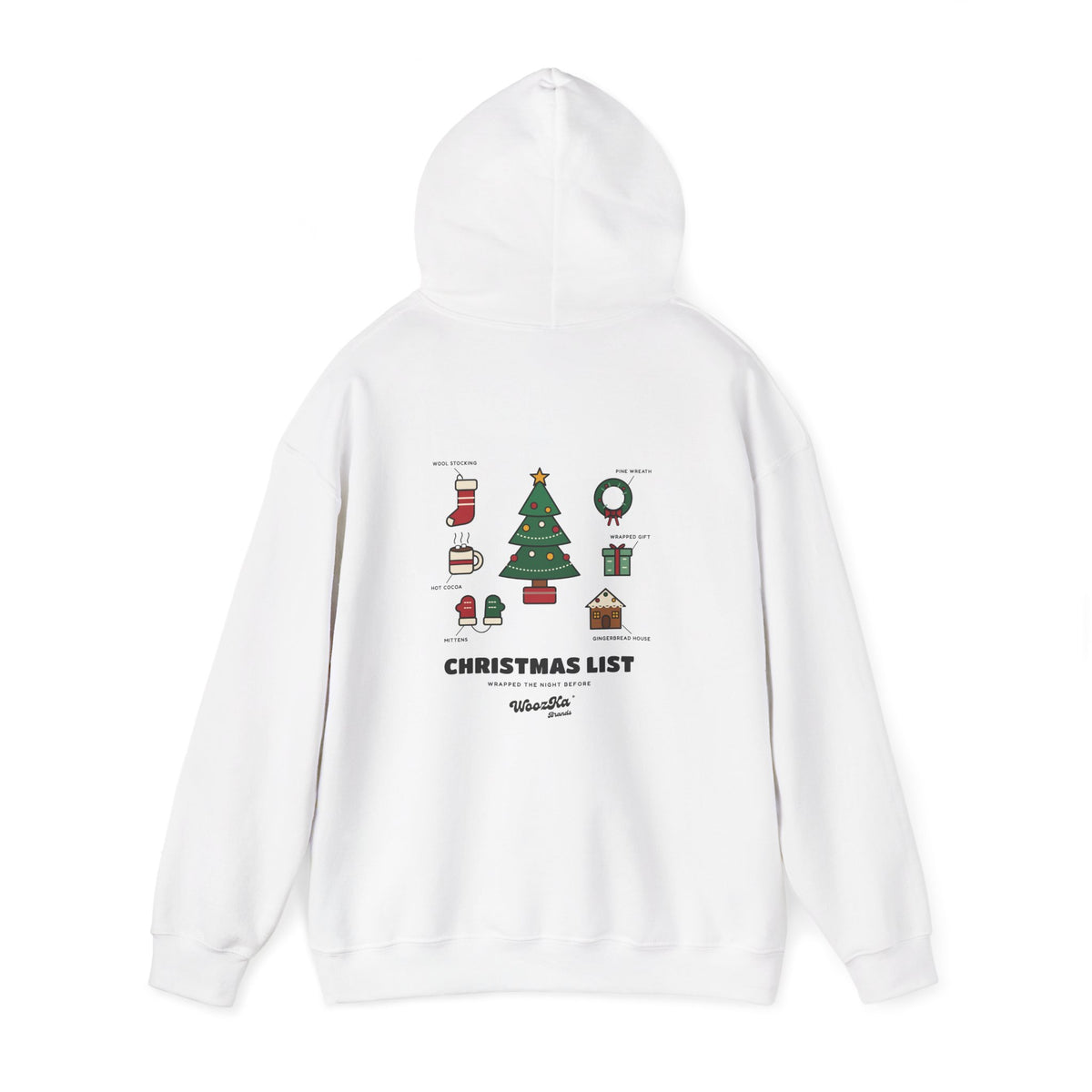 WoozKa Brands Cute Christmas Tree Hoodie, Holiday List Back Print
