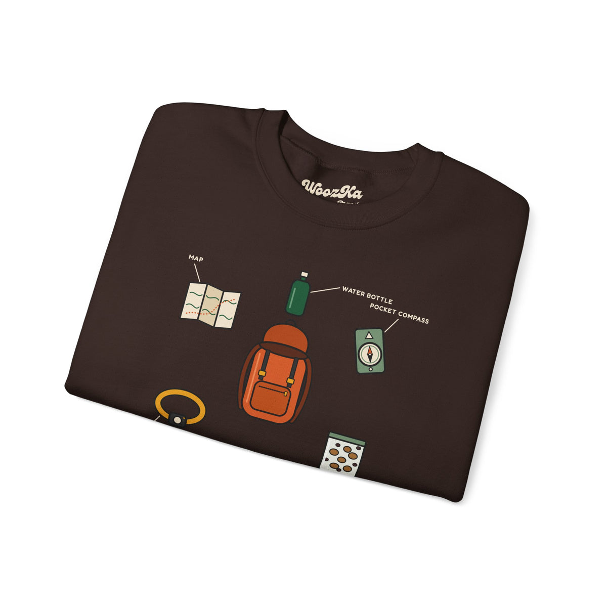 WoozKa Brands Hiking Sweatshirt, Backpacking Gear List Front Print