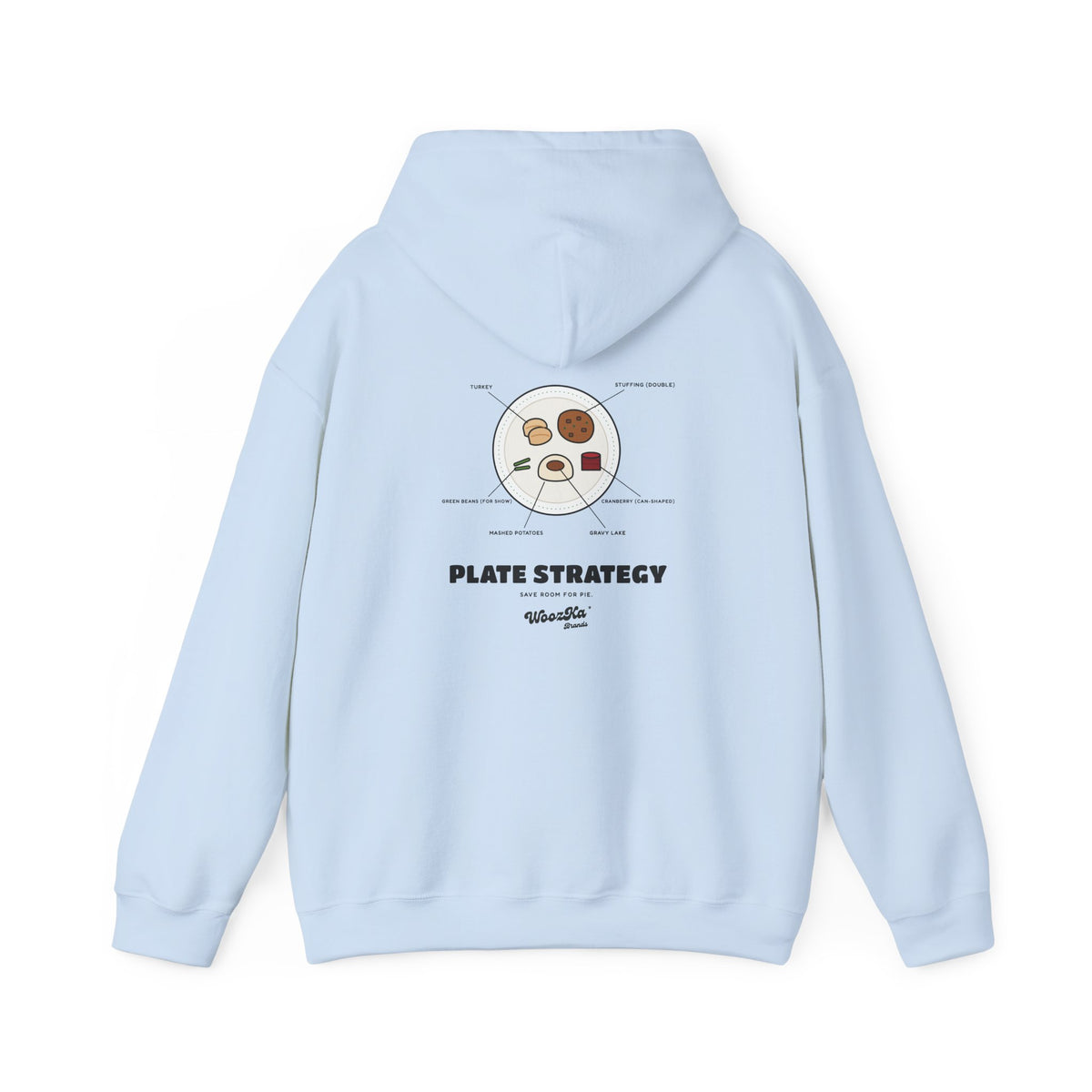 WoozKa Brands Funny Thanksgiving Hoodie, Turkey Dinner Plate Back Print