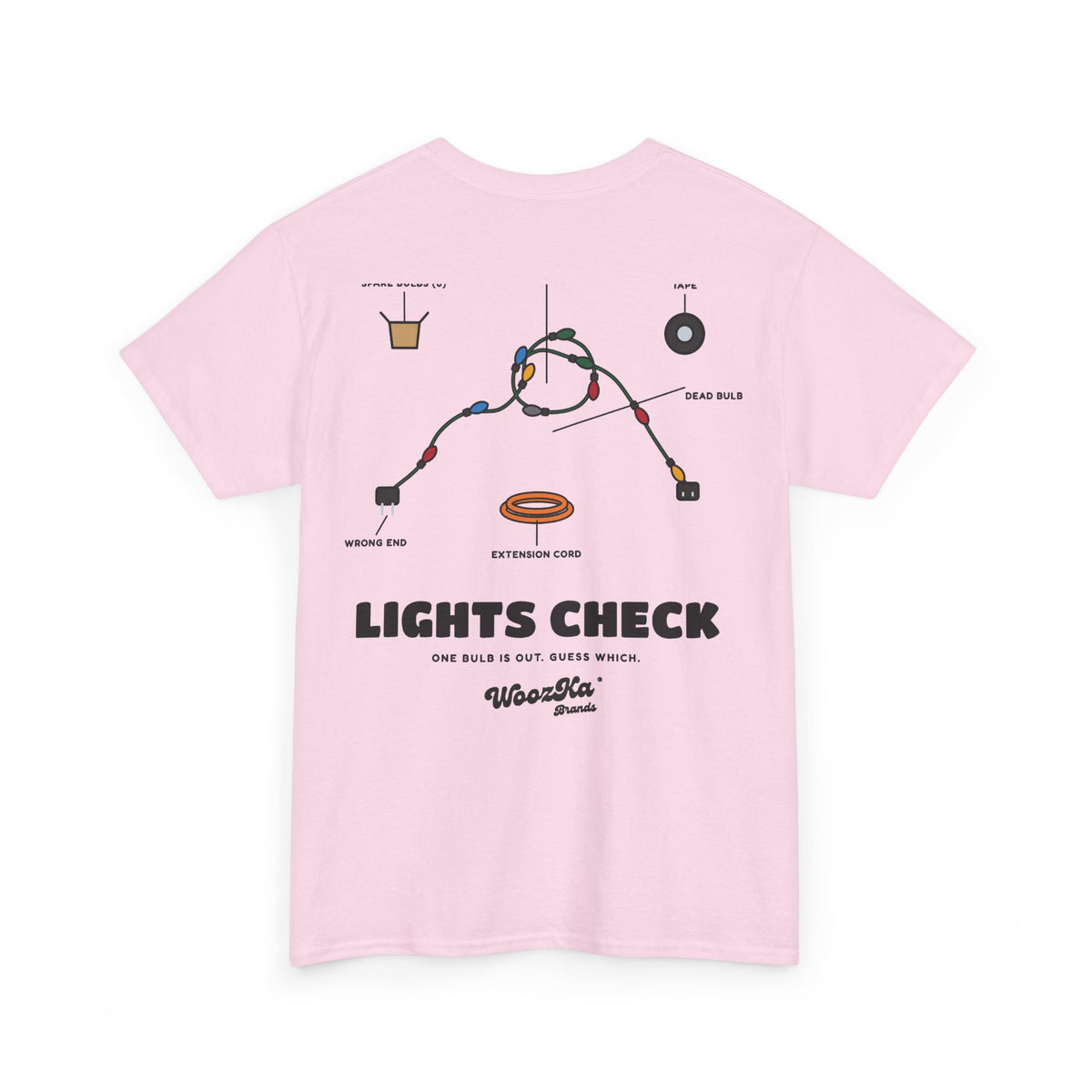 WoozKa Brands Christmas Lights T-Shirt, Funny Holiday Decorating Back Print