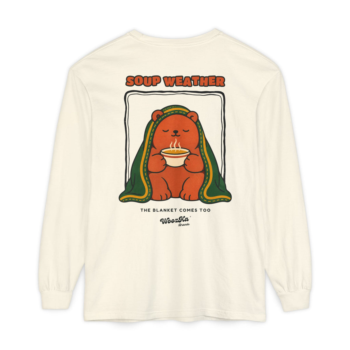 WoozKa Brands Soup Weather Bear Long Sleeve T-Shirt, Front and Back Graphic