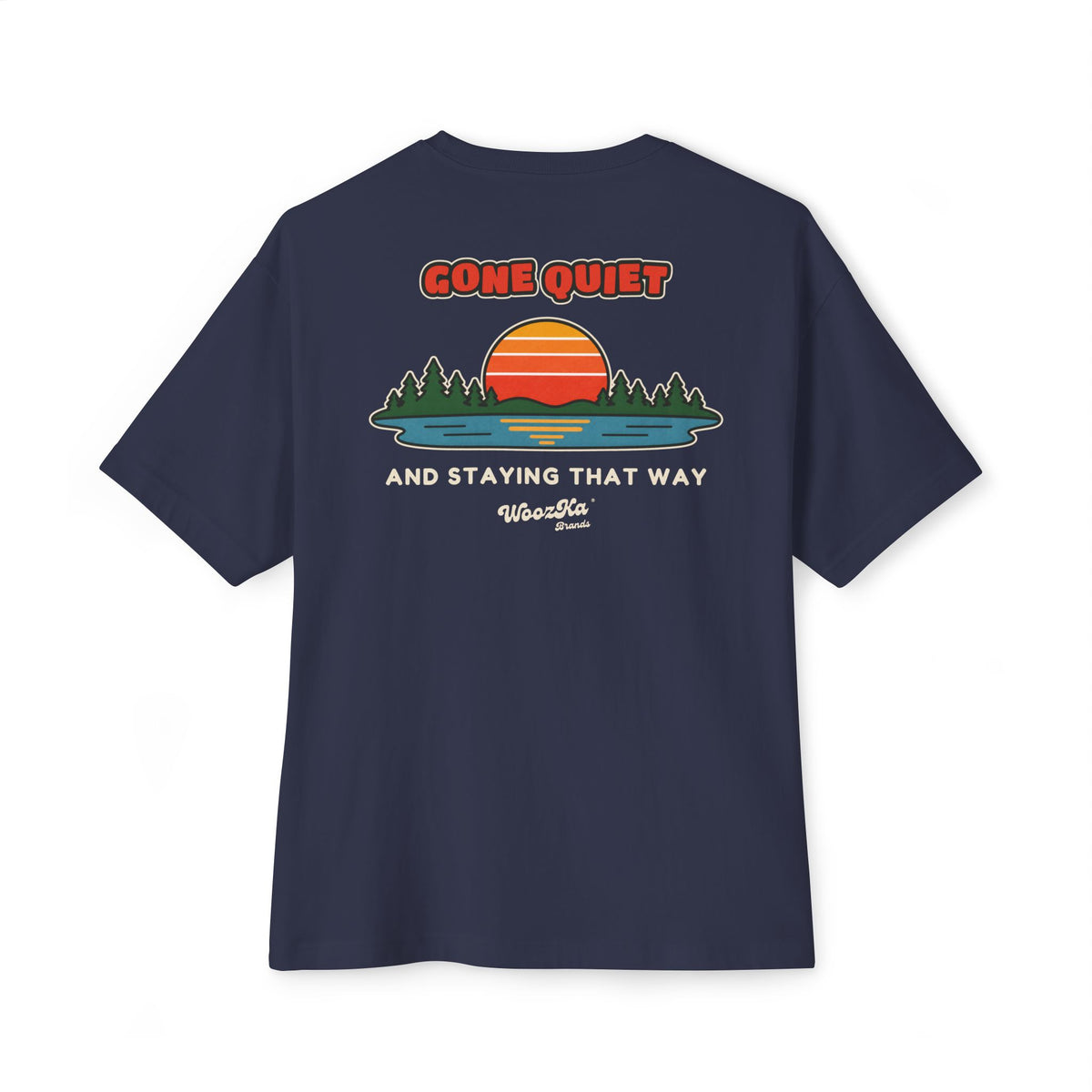 WoozKa Brands Retro Sunset Lake Oversized Tee, Nature Outdoors Back Print
