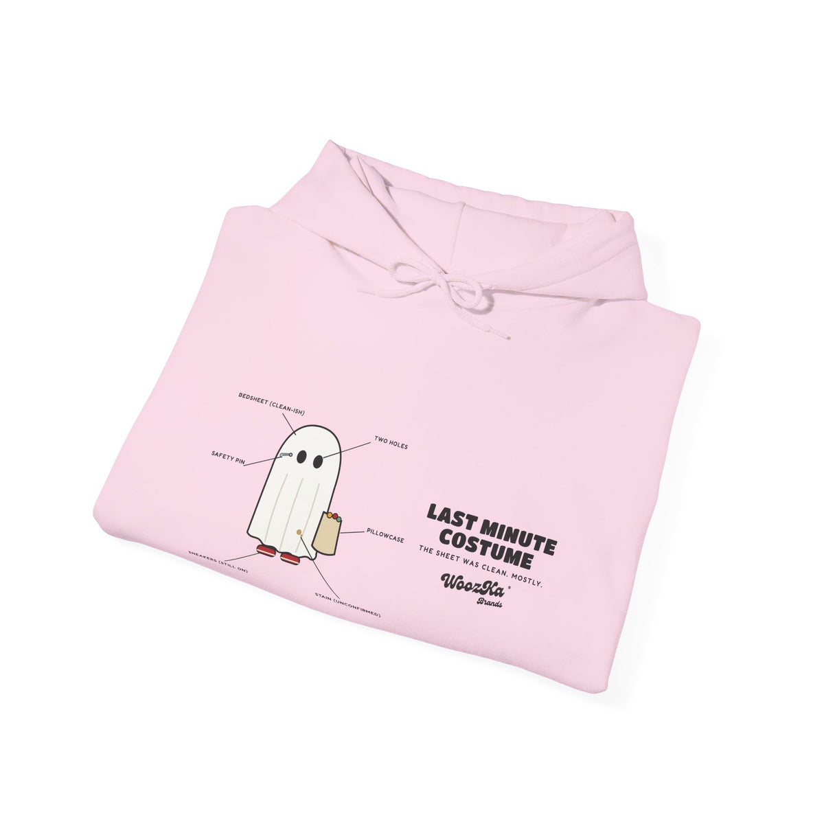 WoozKa Brands Lazy Halloween Costume Hoodie, Funny Ghost Wide Front Print