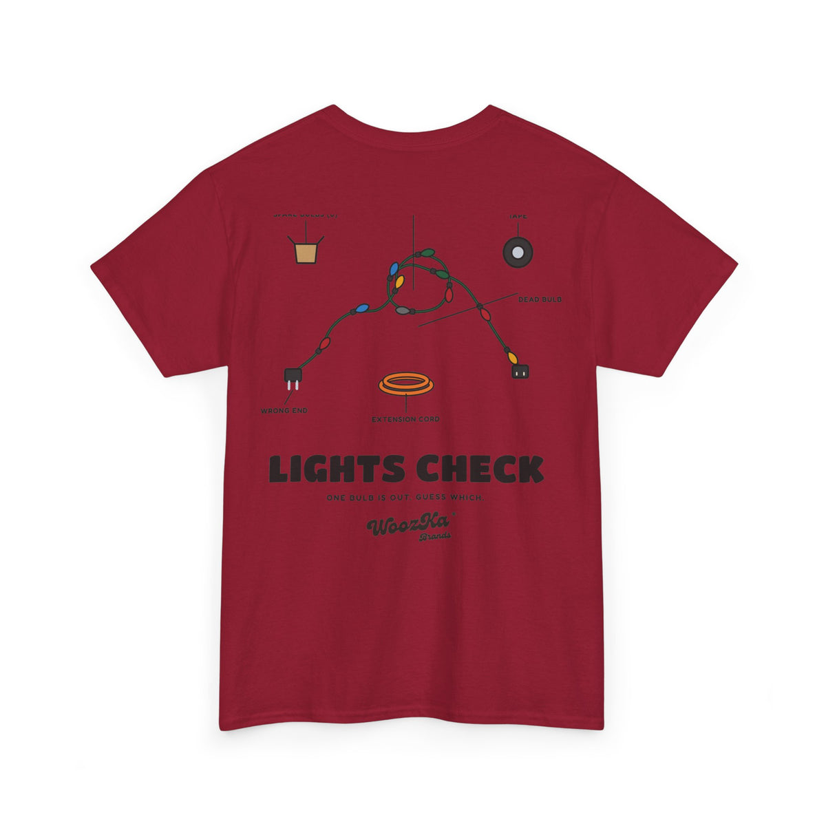 WoozKa Brands Christmas Lights T-Shirt, Funny Holiday Decorating Back Print