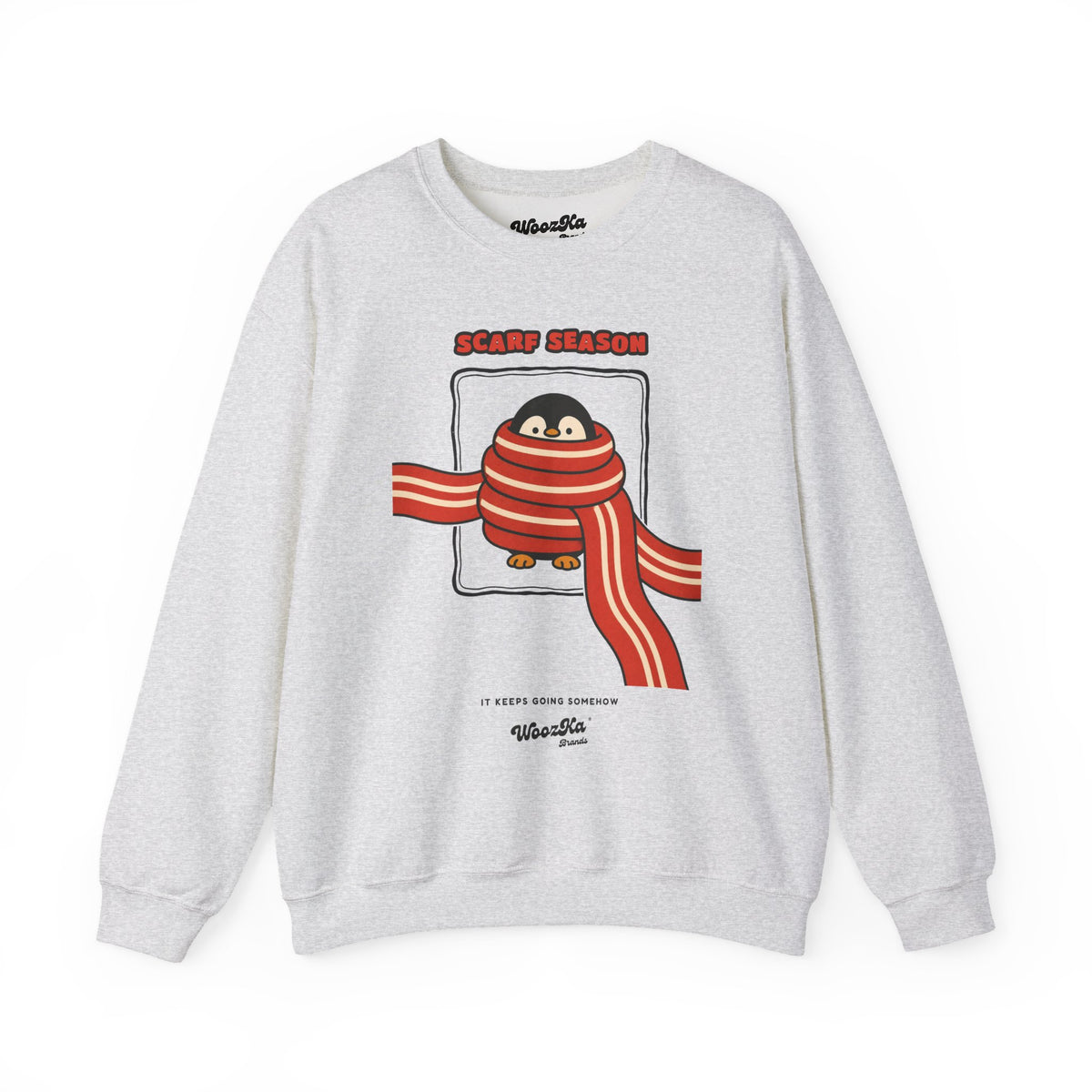 WoozKa Brands Scarf Season Penguin Crewneck Sweatshirt, Front Graphic