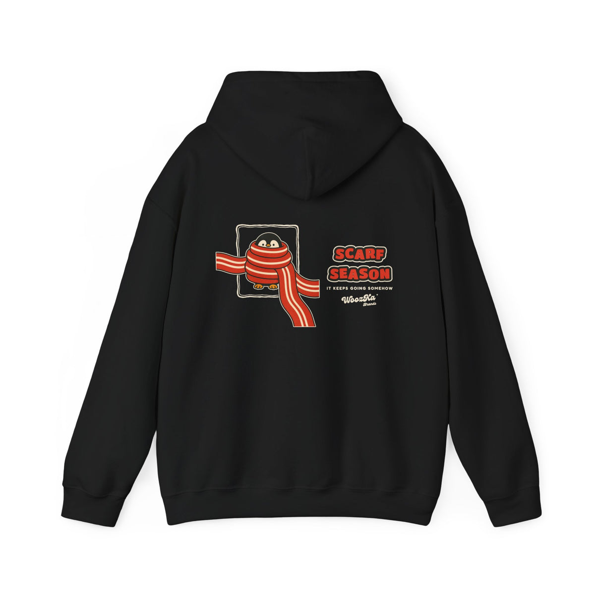 WoozKa Brands Scarf Season Penguin Hoodie, Wide Back Graphic