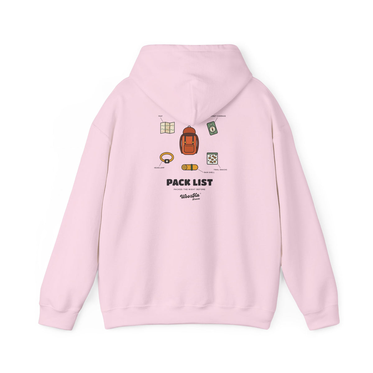 WoozKa Brands Hiking Hoodie, Backpacking Gear List Back Print