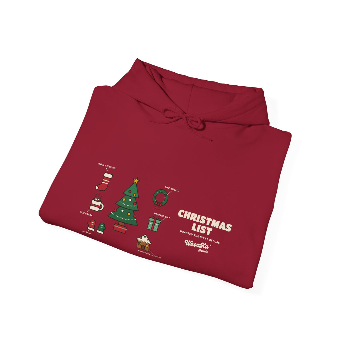 WoozKa Brands Cute Christmas Tree Hoodie, Holiday List Wide Front Print