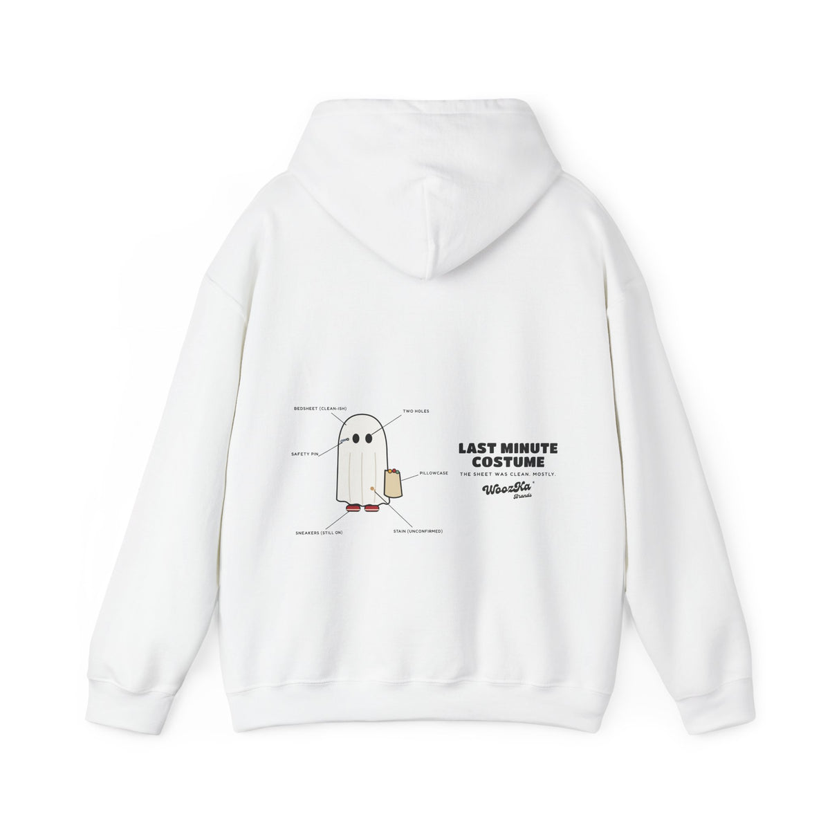 WoozKa Brands Lazy Halloween Costume Hoodie, Funny Ghost Wide Back Print