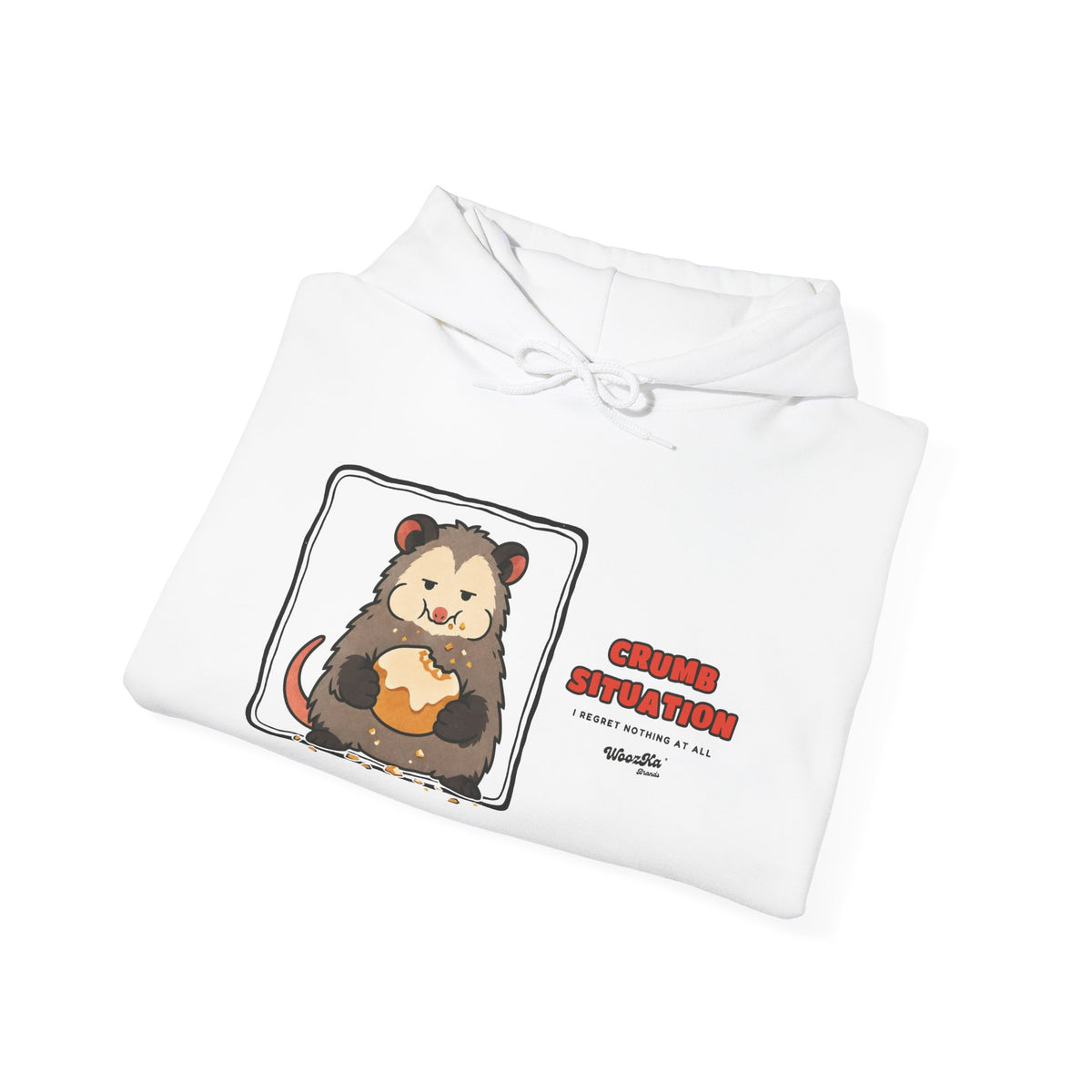 WoozKa Brands Crumb Situation Opossum Hoodie, Wide Front Graphic