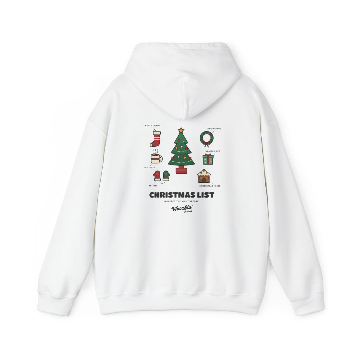 WoozKa Brands Cute Christmas Tree Hoodie, Holiday List Back Print