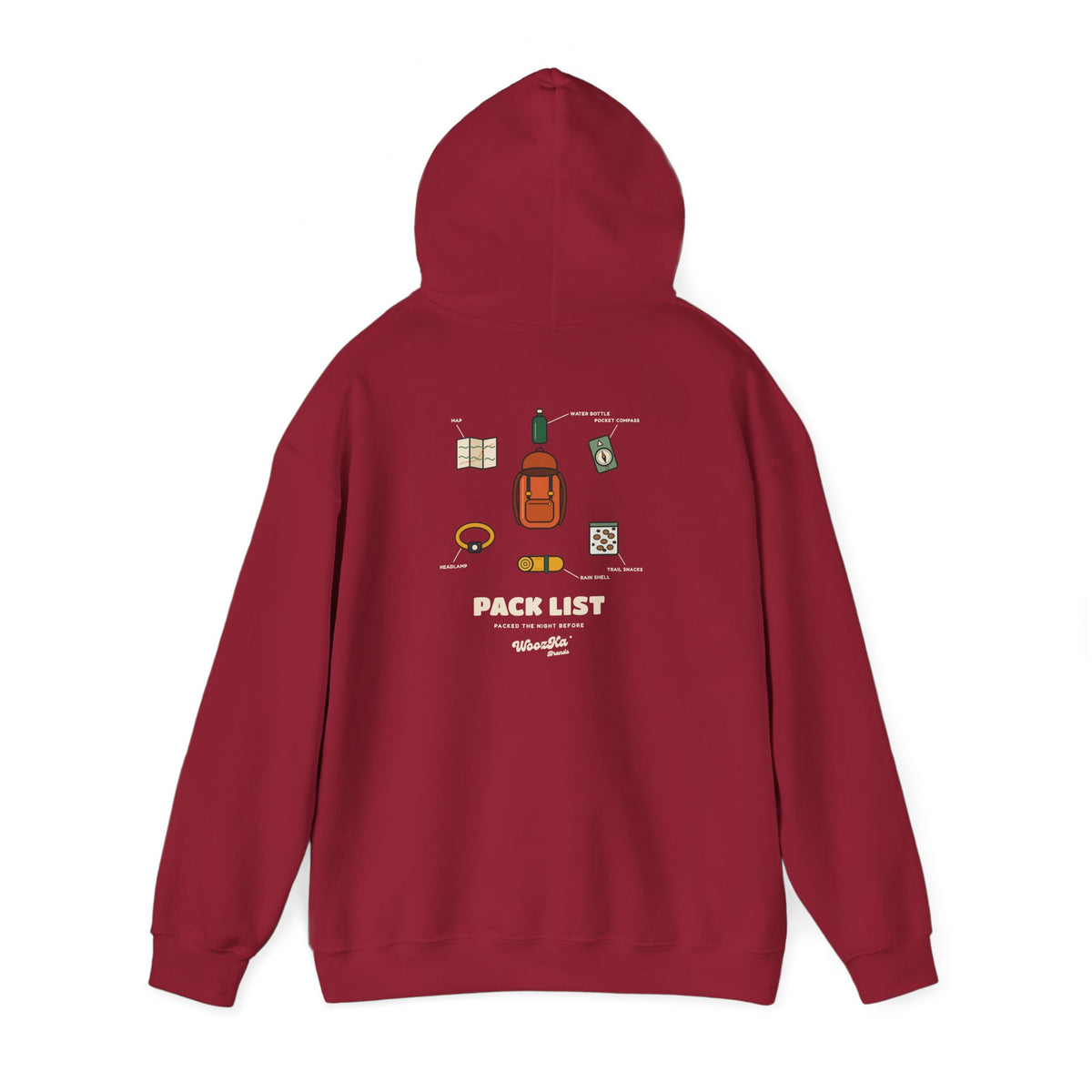WoozKa Brands Hiking Hoodie, Backpacking Gear List Back Print