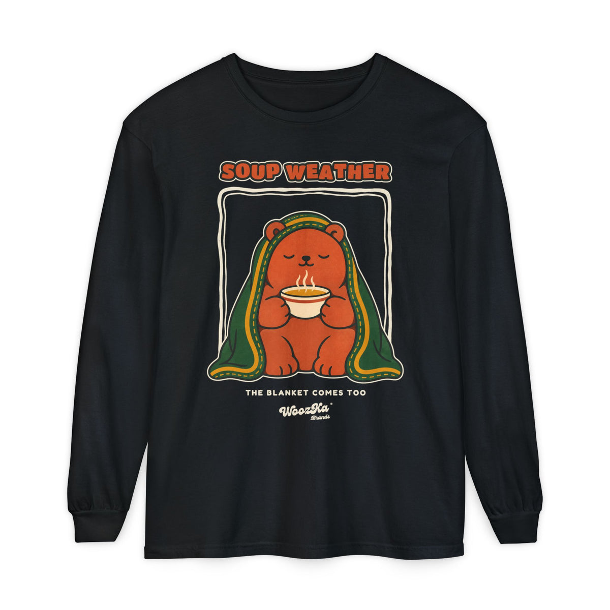 WoozKa Brands Soup Weather Bear Long Sleeve T-Shirt, Front Graphic