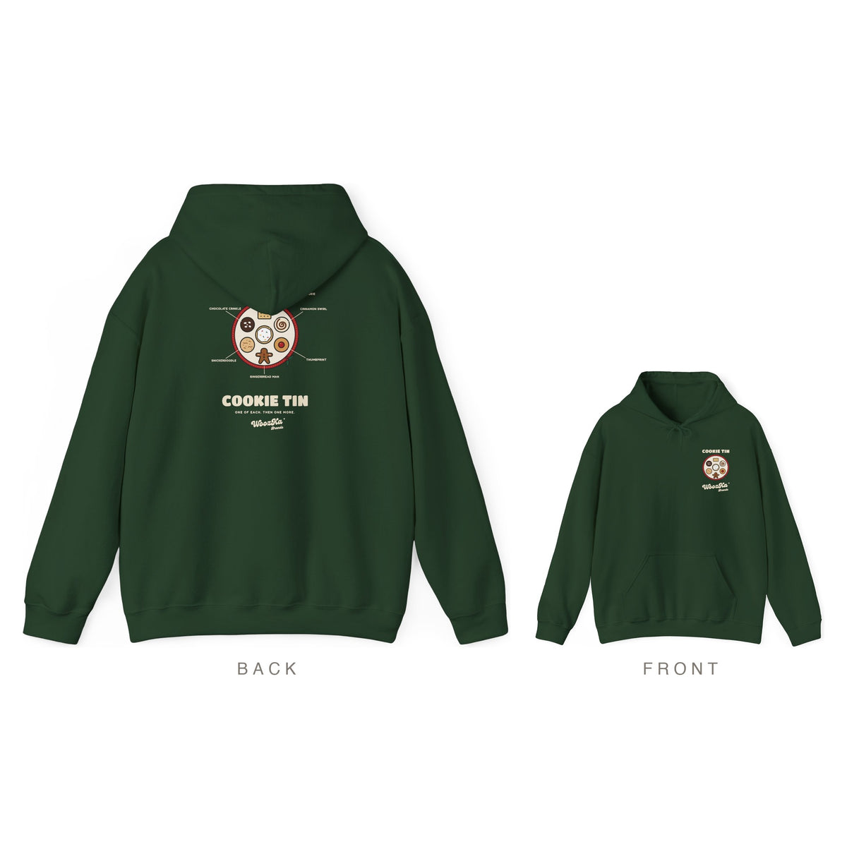 Christmas Cookie Hoodie, Holiday Baking Back Print, Forest Green, back and front