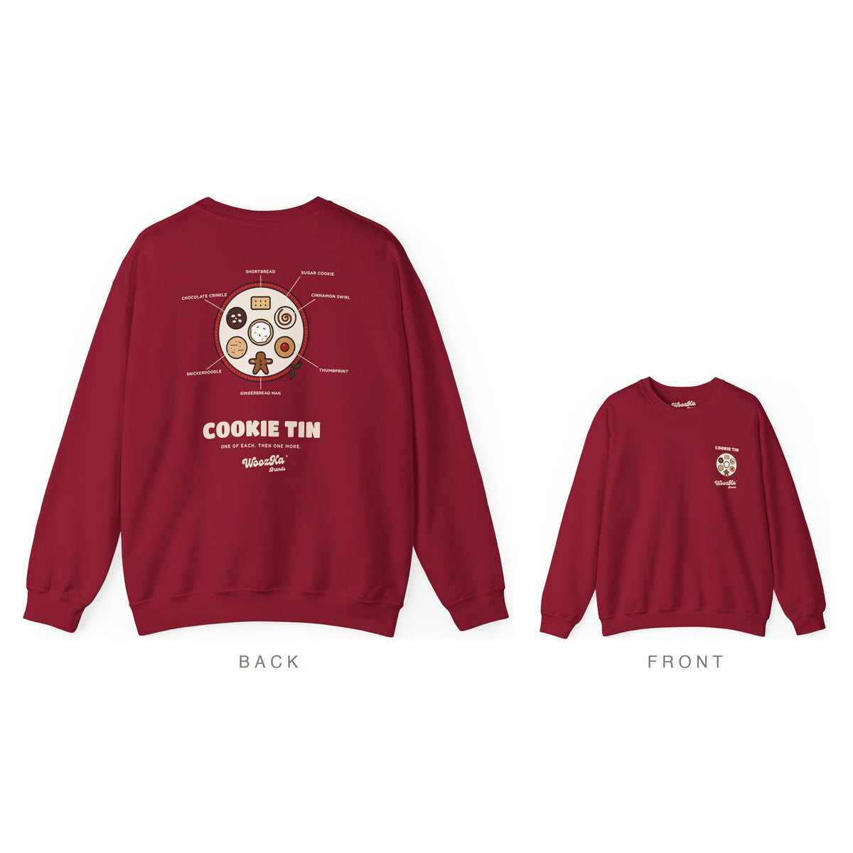 Christmas Cookie Sweatshirt, Holiday Baking Back Print, Cardinal Red, back and front