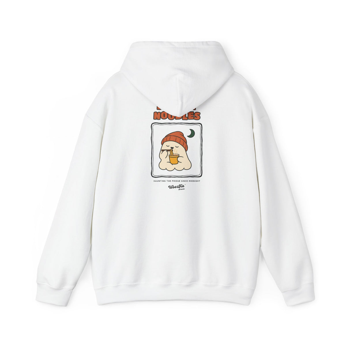 WoozKa Brands Late Night Noodles Ghost Hoodie, Front and Back Graphic