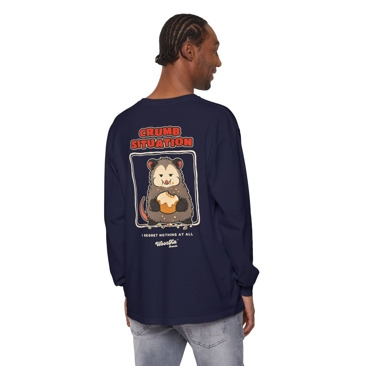 WoozKa Brands Crumb Situation Opossum Long Sleeve T-Shirt, Two-Sided