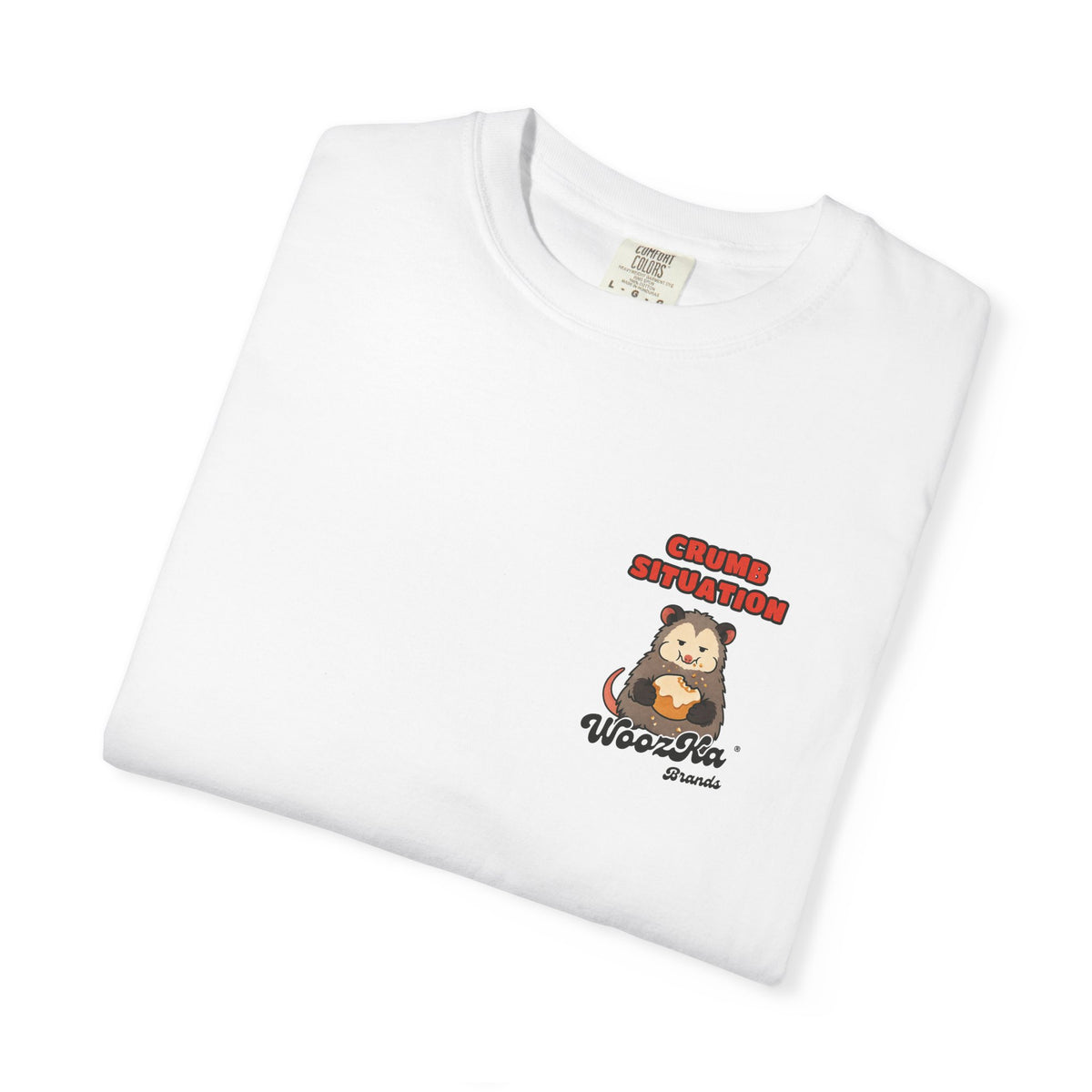 WoozKa Brands Crumb Situation Opossum Garment-Dyed T-Shirt, Two-Sided