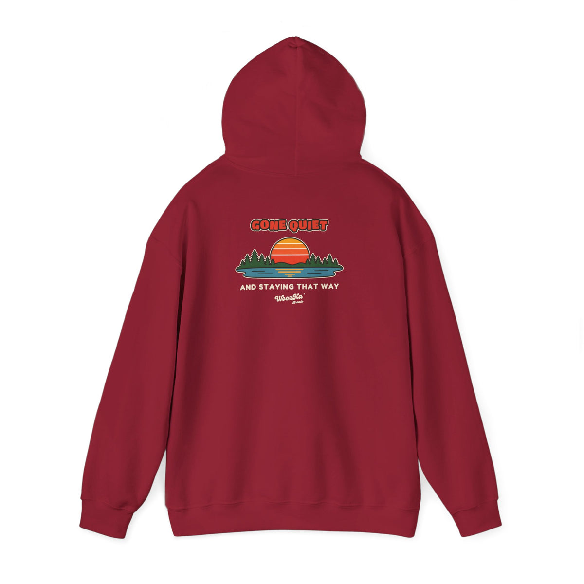 WoozKa Brands Retro Sunset Lake Hoodie, Nature Outdoors Pine Back Print